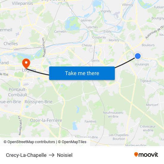 Crecy-La-Chapelle to Noisiel map