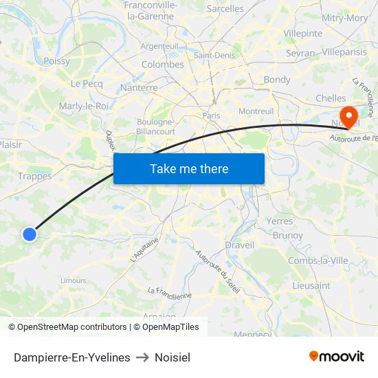 Dampierre-En-Yvelines to Noisiel map