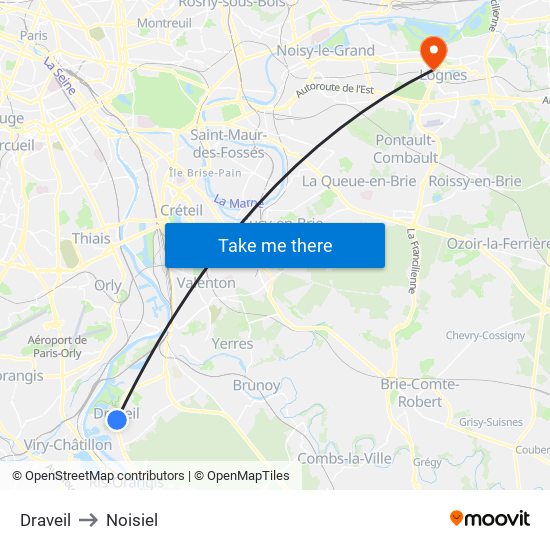 Draveil to Noisiel map
