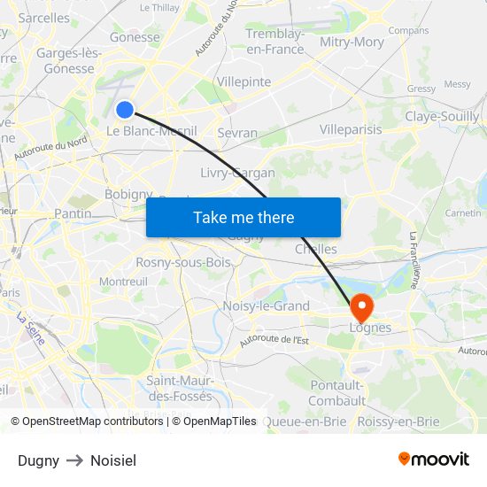 Dugny to Noisiel map
