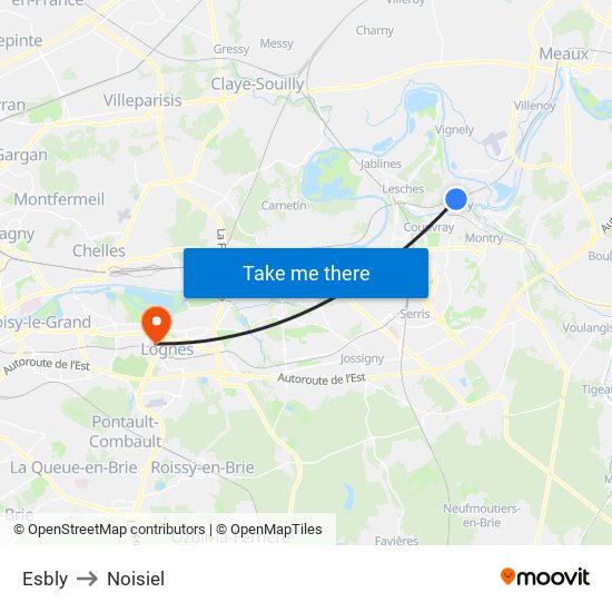 Esbly to Noisiel map