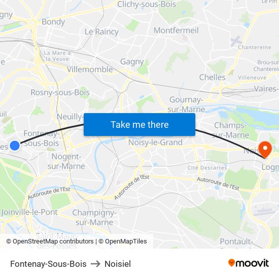 Fontenay-Sous-Bois to Noisiel map