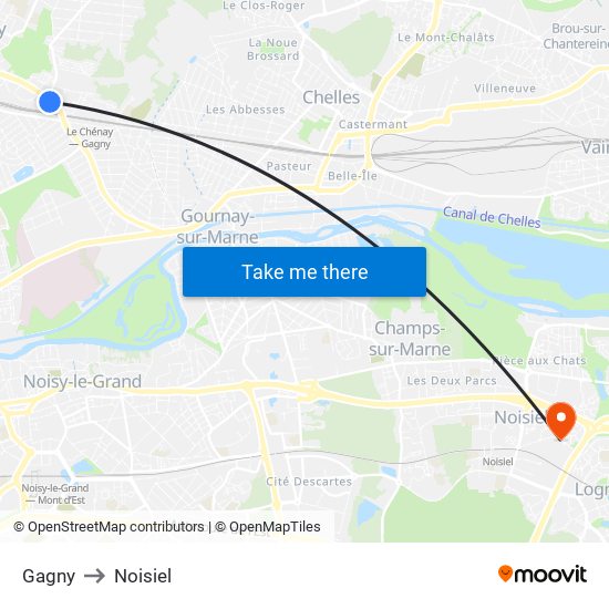 Gagny to Noisiel map