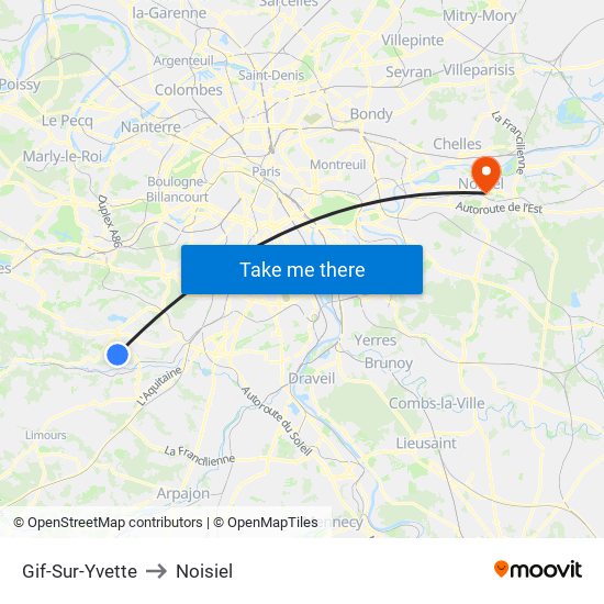 Gif-Sur-Yvette to Noisiel map