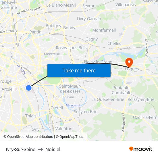 Ivry-Sur-Seine to Noisiel map