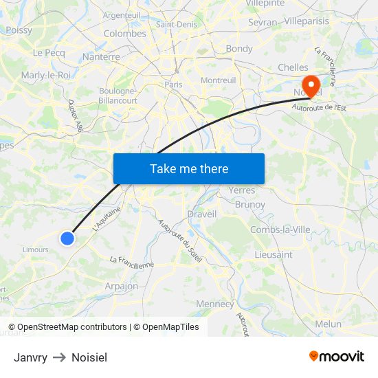Janvry to Noisiel map