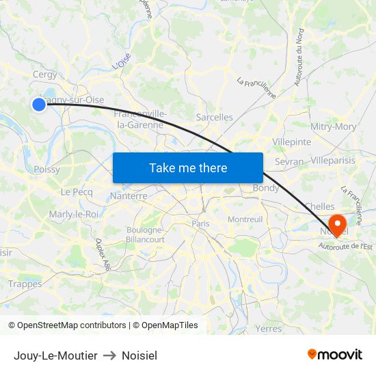 Jouy-Le-Moutier to Noisiel map