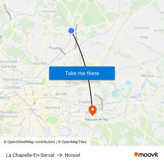 La Chapelle-En-Serval to Noisiel map