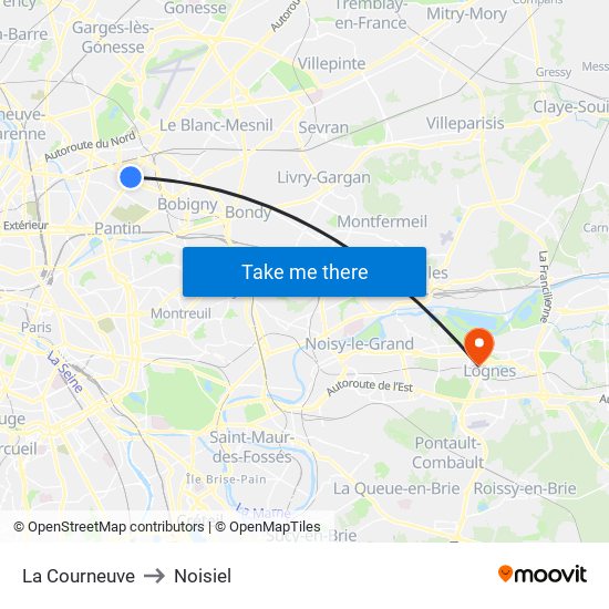 La Courneuve to Noisiel map