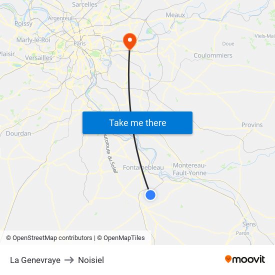 La Genevraye to Noisiel map