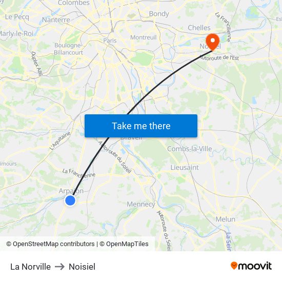 La Norville to Noisiel map