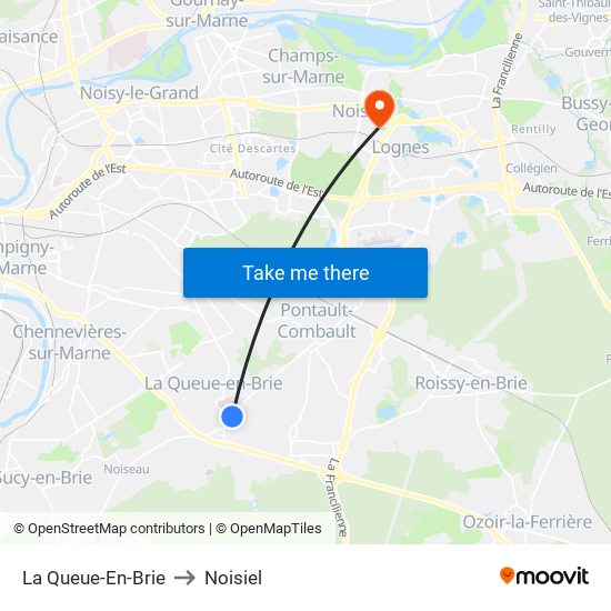 La Queue-En-Brie to Noisiel map