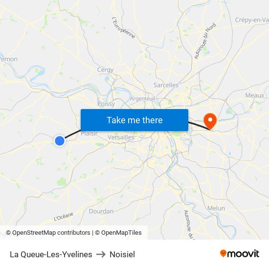 La Queue-Les-Yvelines to Noisiel map