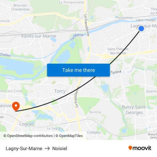 Lagny-Sur-Marne to Noisiel map