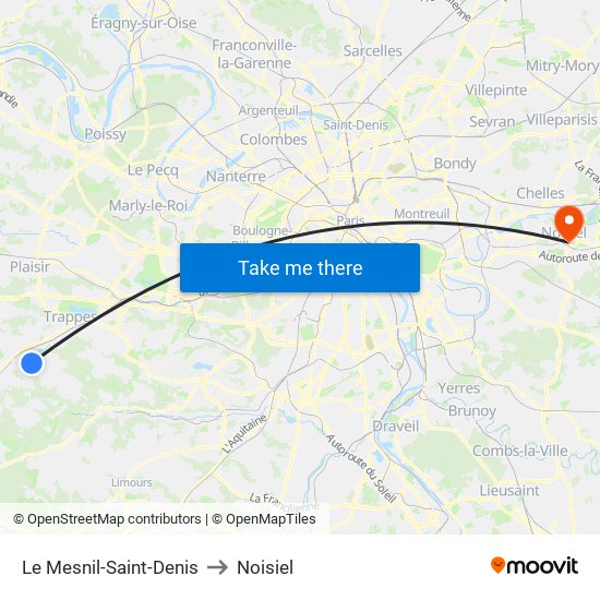 Le Mesnil-Saint-Denis to Noisiel map