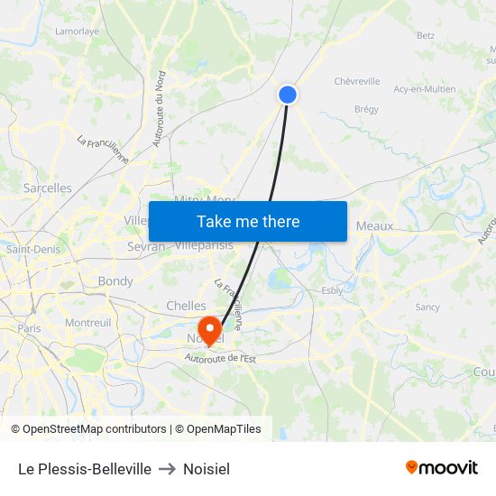 Le Plessis-Belleville to Noisiel map