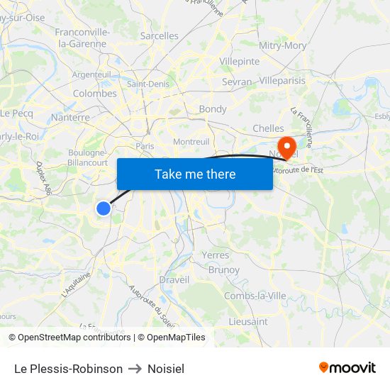 Le Plessis-Robinson to Noisiel map