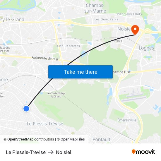 Le Plessis-Trevise to Noisiel map
