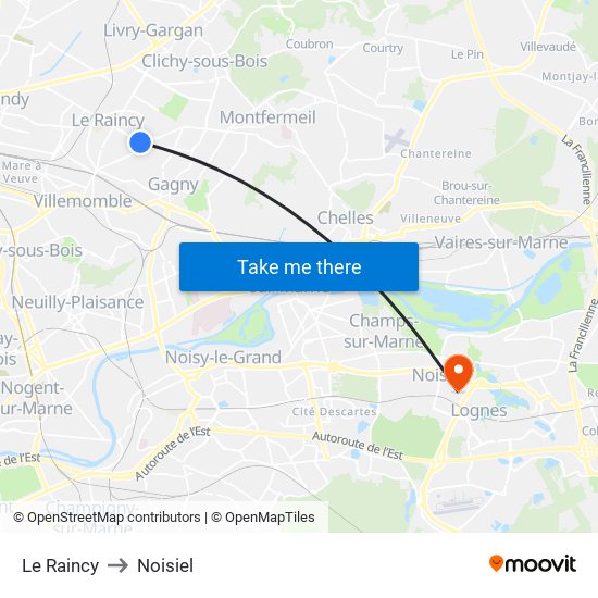 Le Raincy to Noisiel map