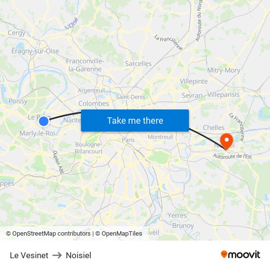 Le Vesinet to Noisiel map