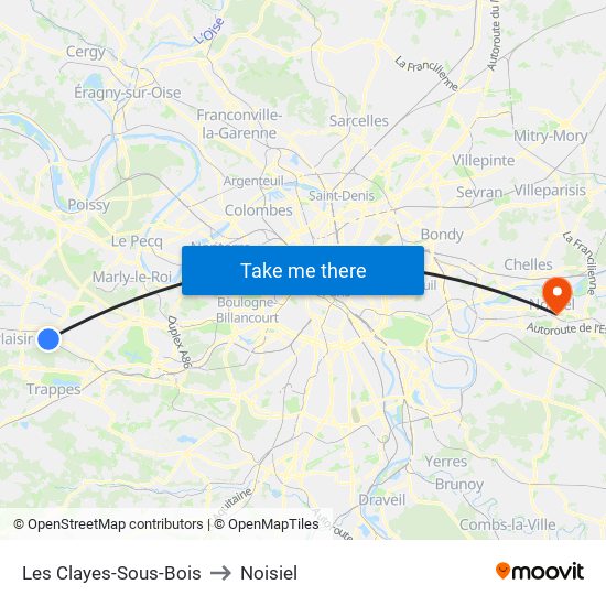 Les Clayes-Sous-Bois to Noisiel map