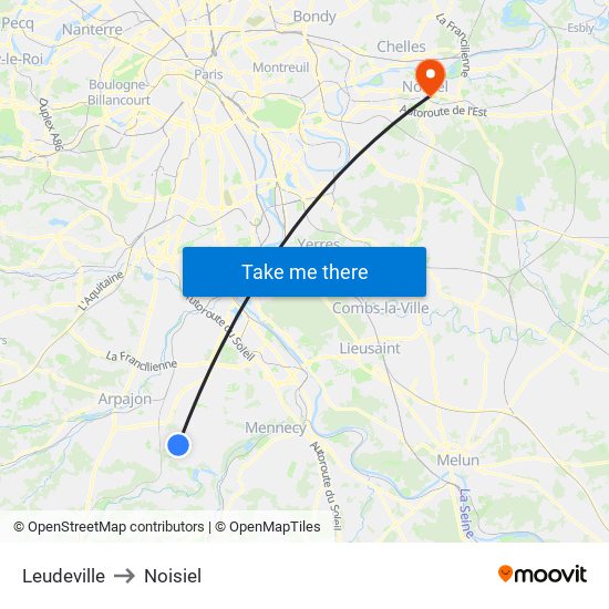 Leudeville to Noisiel map