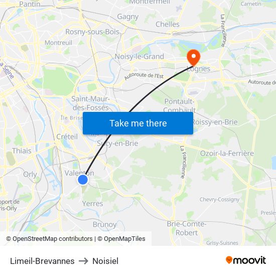 Limeil-Brevannes to Noisiel map