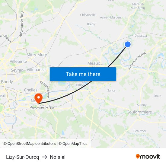 Lizy-Sur-Ourcq to Noisiel map