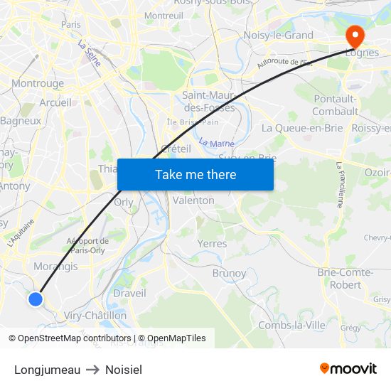 Longjumeau to Noisiel map