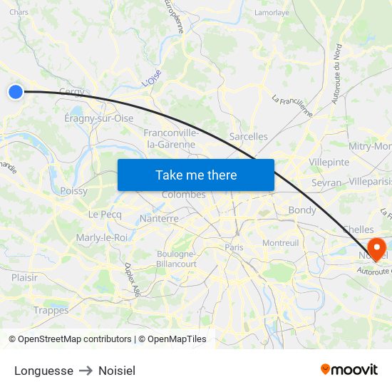 Longuesse to Noisiel map