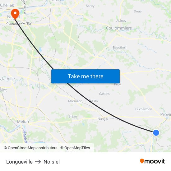 Longueville to Noisiel map