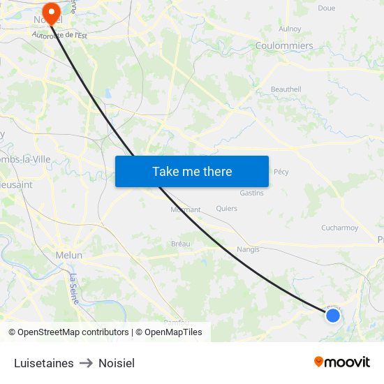 Luisetaines to Noisiel map