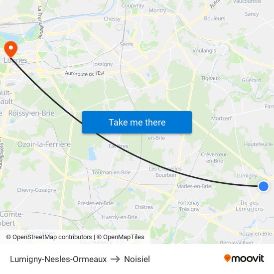 Lumigny-Nesles-Ormeaux to Noisiel map