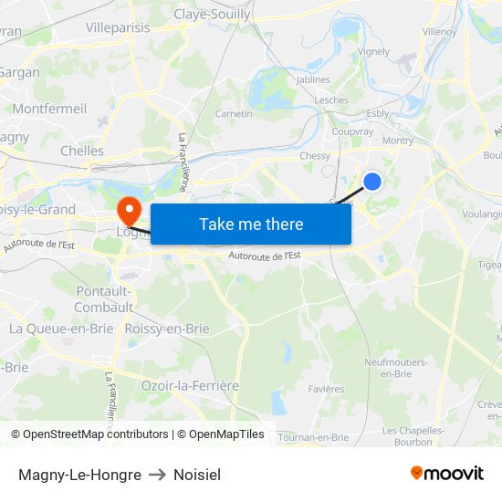 Magny-Le-Hongre to Noisiel map