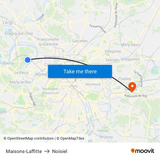 Maisons-Laffitte to Noisiel map