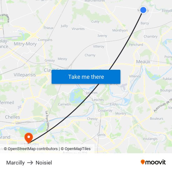 Marcilly to Noisiel map