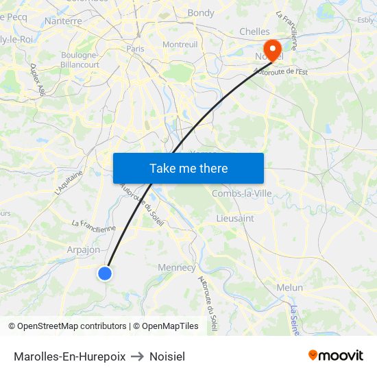 Marolles-En-Hurepoix to Noisiel map