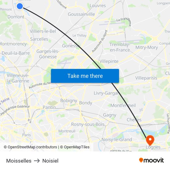Moisselles to Noisiel map