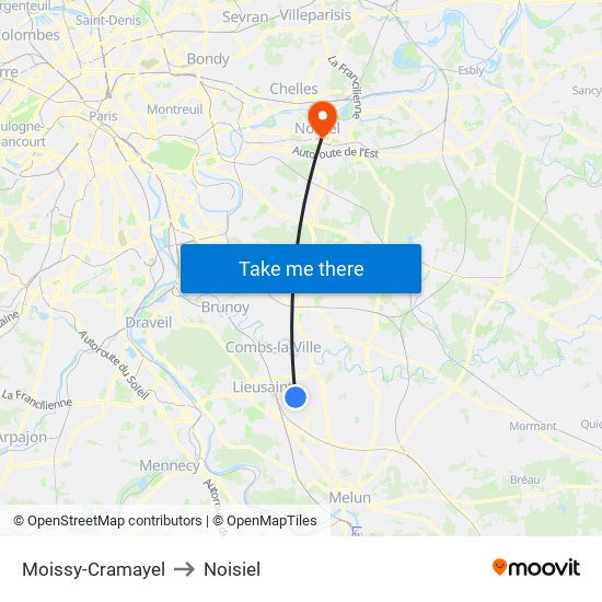 Moissy-Cramayel to Noisiel map