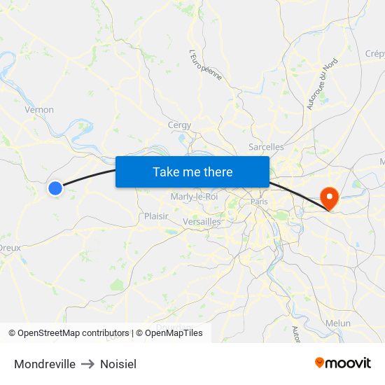 Mondreville to Noisiel map