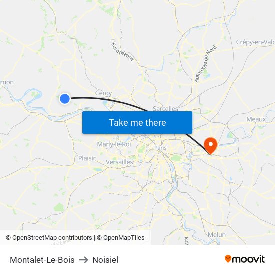 Montalet-Le-Bois to Noisiel map