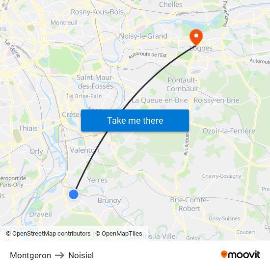 Montgeron to Noisiel map