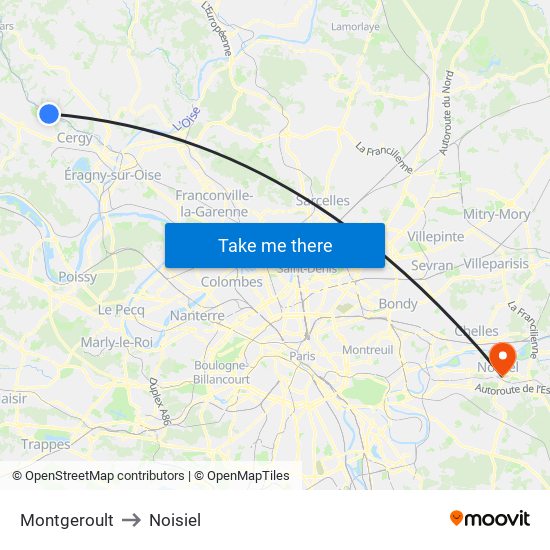 Montgeroult to Noisiel map