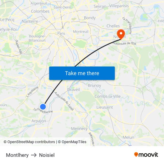 Montlhery to Noisiel map