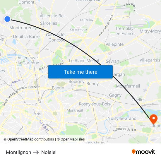 Montlignon to Noisiel map
