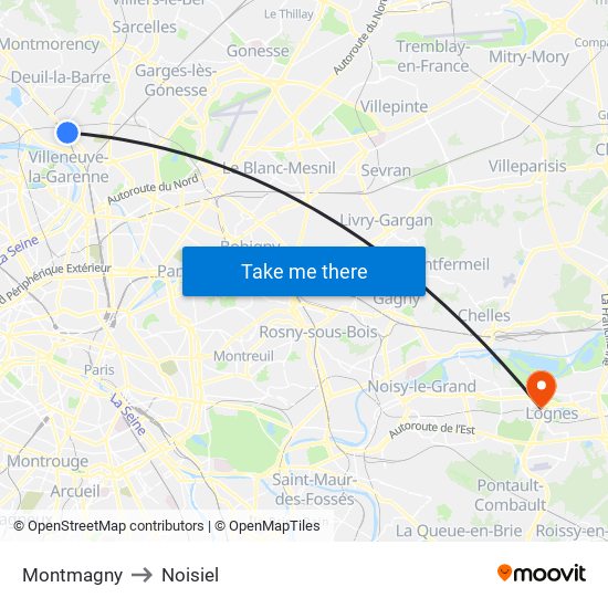 Montmagny to Noisiel map