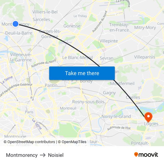 Montmorency to Noisiel map