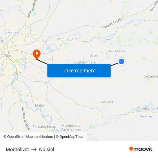 Montolivet to Noisiel map