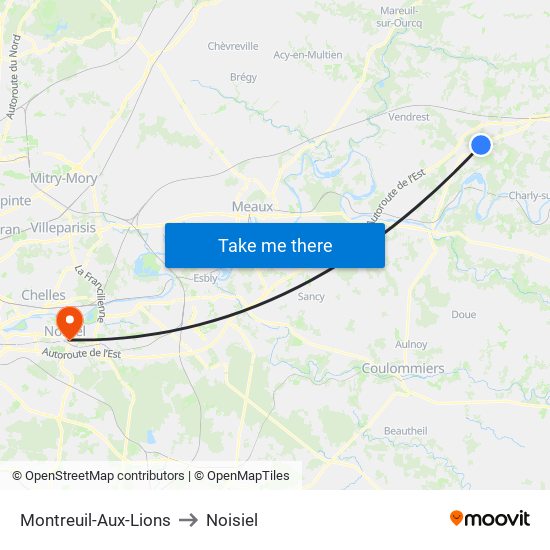 Montreuil-Aux-Lions to Noisiel map