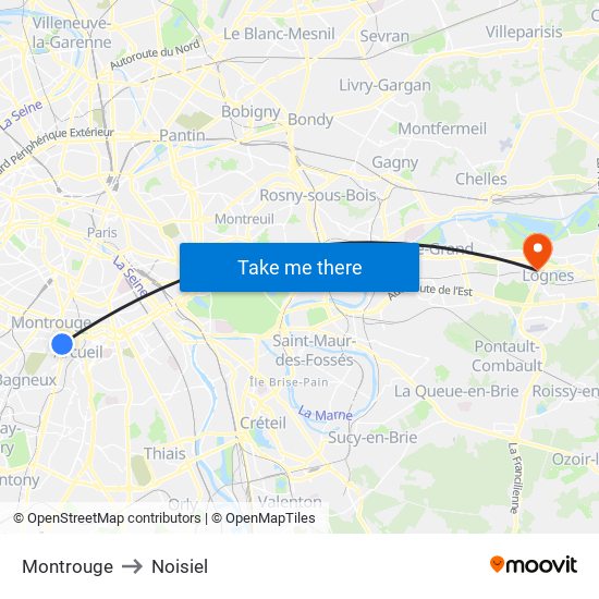 Montrouge to Noisiel map